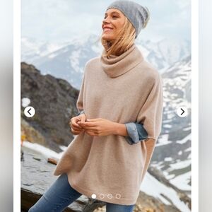 Garnet Hill Cashmere Turtleneck Sweater Cape Womens L Beige Cozy Quiet Luxury